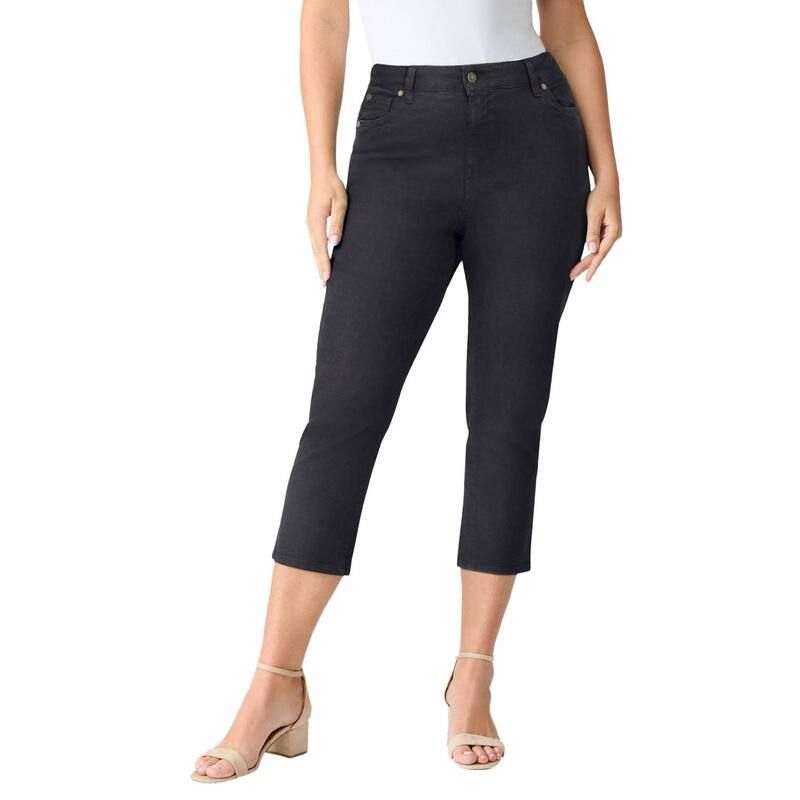 ロアマンズ レディース ボトムス カジュアルパンツ プラスサイズ キャップ Roamans Womens Plusize Classic Stretch Capri Jean Black Denim