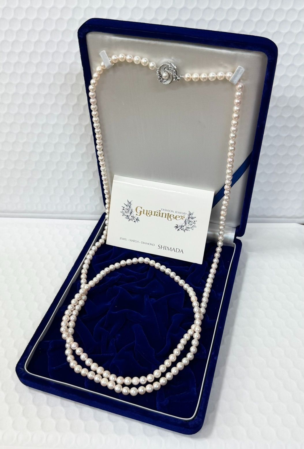 真珠 パール ロング ネックレス 120cm ピンク系 パール粒約6.2mm 金具シルバー ケース付き 中古