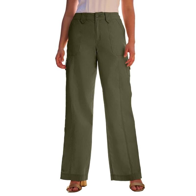 ロアマンズ レディース ボトムス カジュアルパンツ カーゴパンツ プラスサイズ Roamans Womens Plusize WideLeg Cargo Pants Dark Olive Green