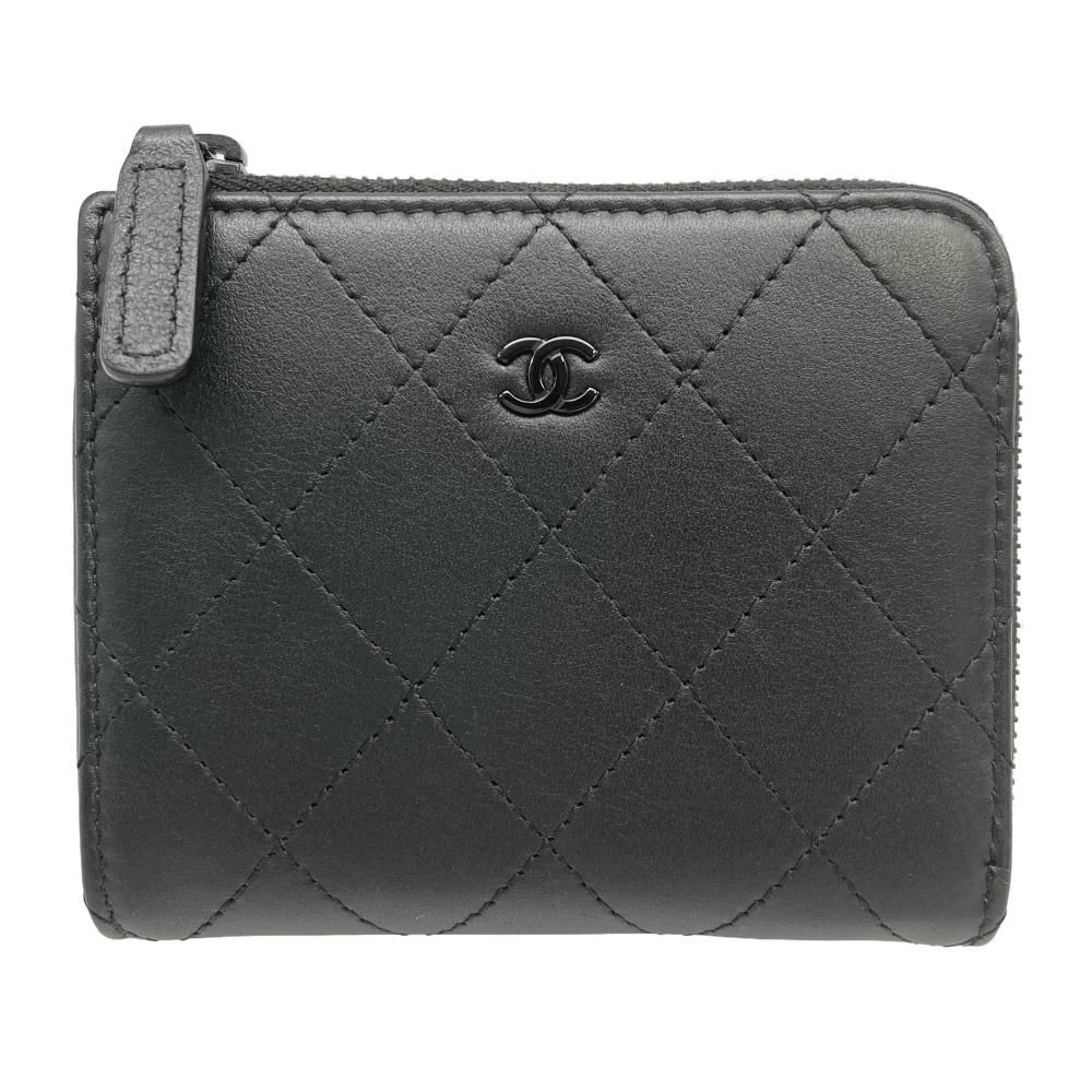 シャネル CHANEL ソーブラック コンパクト コインケース レザー AP3997 ブラック ブラック金具 ココマーク L字ファスナー ユニセックス【中古】