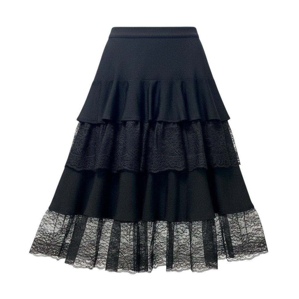 4f18 VALENTINO ヴァレンティノ ニットフリルスカート レースデザイン イタリア製 40/4サイズ ブラック ウール100％ レディース 女性用u02t