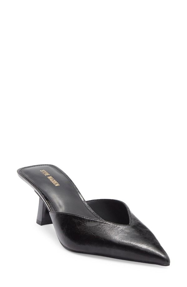 スティーブ マデン レディース シューズ ヒール Steve Madden Mod Pointed Toe Mule Pump Black Crinkleather ブラック