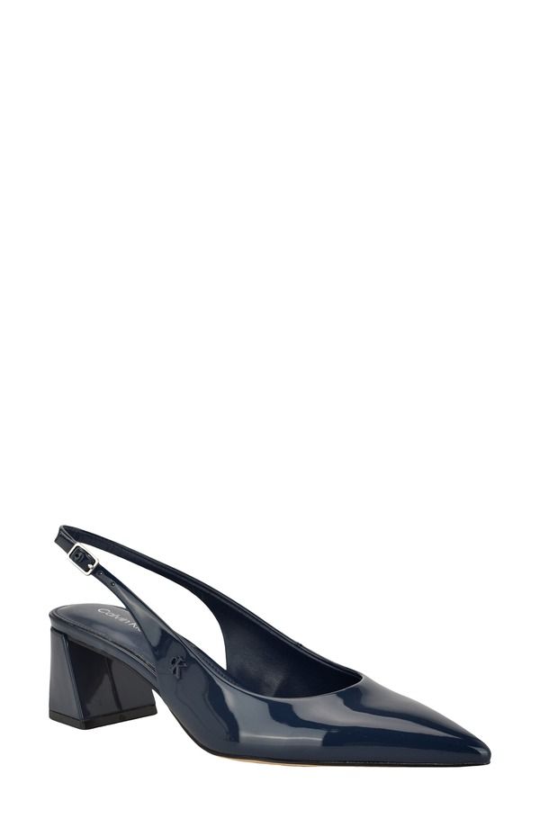 カルバンクライン レディース シューズ ヒール Calvin Klein Sarra Slingback Pointed Toe Pump Navy Patent ネイビー