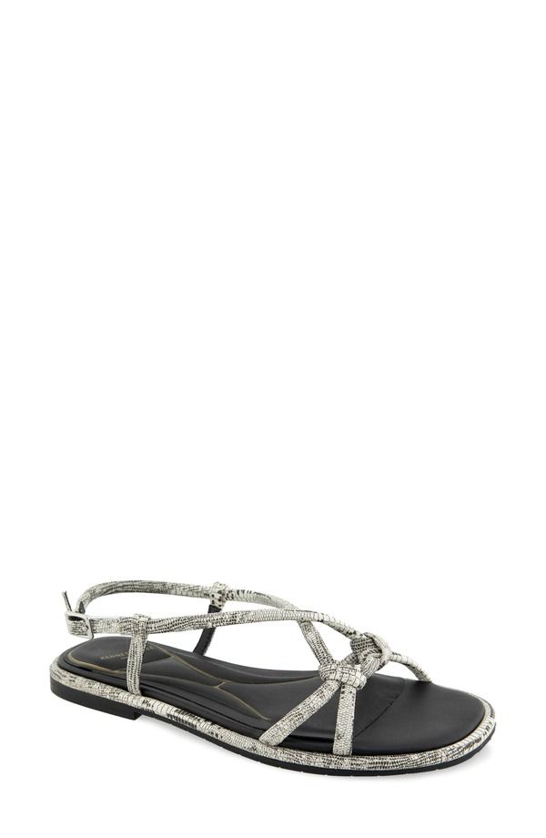 ケネスコール レディース シューズ サンダル Kenneth Cole Paria Flat Slingback Sandal White Black Lizard ホワイト
