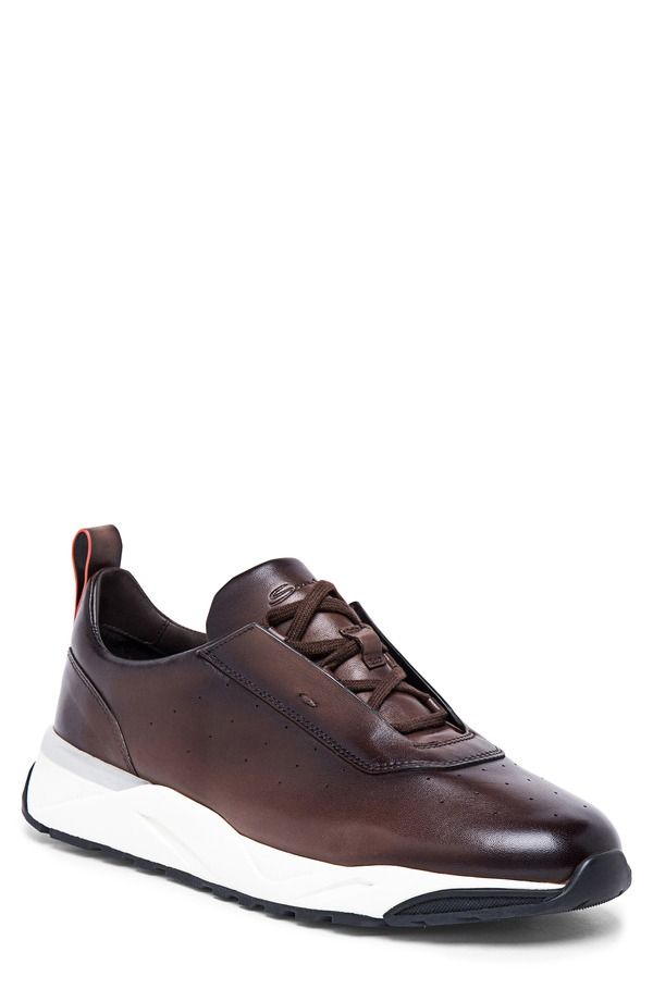 サントーニ メンズ シューズ スニーカー レザー Santoni Leather Sneaker Dark Brown ブラウン
