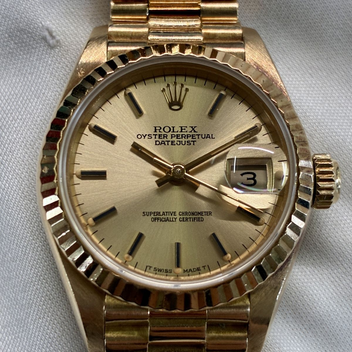 【鑑定済】ROLEX ロレックス 69178 デイト ジャスト 金無垢 シャンパン文字盤 稼働 鑑定書付き レディース 腕時計 中古 良好 T11334125