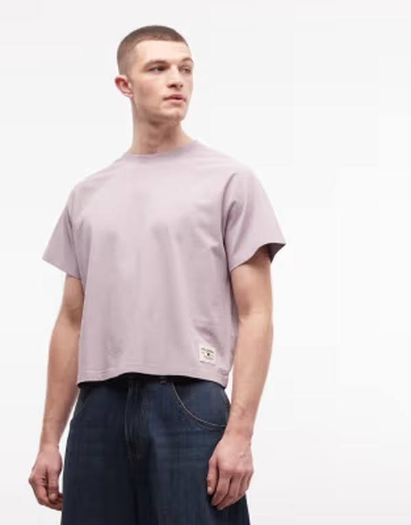 コルージョン メンズ トップス Tシャツ COLLUSION Circular Design Collection heavy weightee in lilac wash MAUVE ライラック