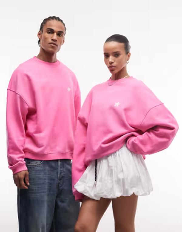 コルージョン レディース アウター パーカー・スウェット シャツ COLLUSION Unisex washed pink boxy sweatshirt with embroidery PINK ピ