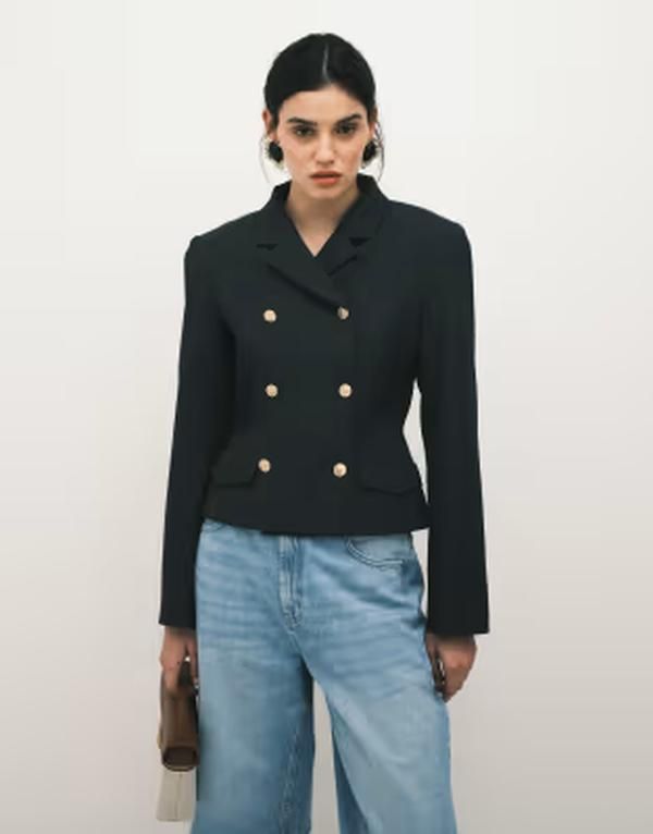 エイソス レディース アウター ジャケット・ブルゾン ブレザー ASOS DESIGN double breasted shrunken blazer Black ブラック