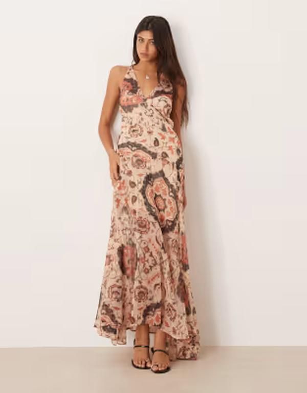 エイソス レディース トップス ワンピース シフォン プリント マキシ ASOS DESIGN cami chiffon maxi dress paisley print Paisley print