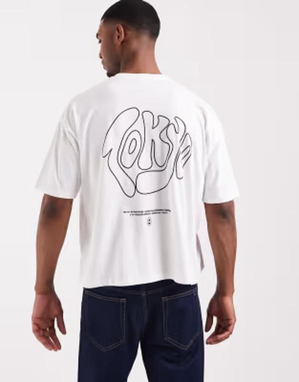 エイソス メンズ トップス Tシャツ プリント ASOS DESIGN boxy oversized tshirt with Tokyo text print WHITE ホワイト