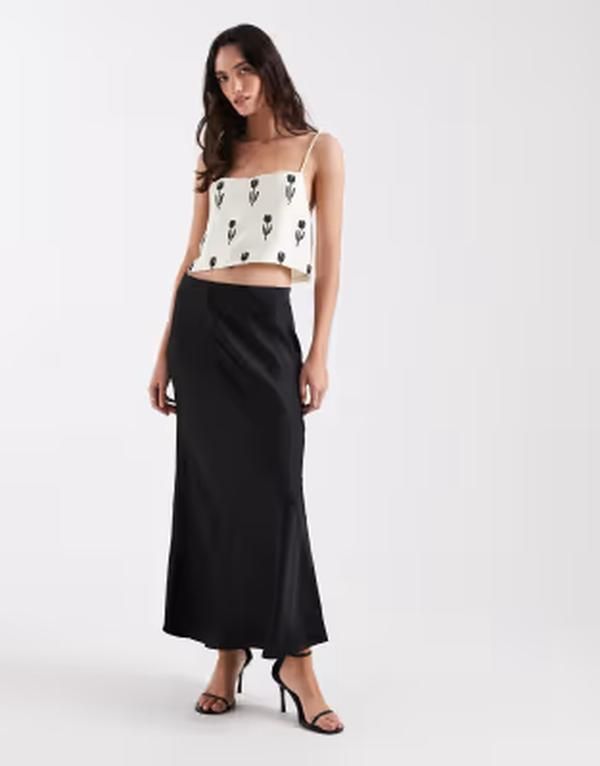 オンリー レディース ボトムスカート サテン マキシ ONLY satin maxi skirt Black ブラック