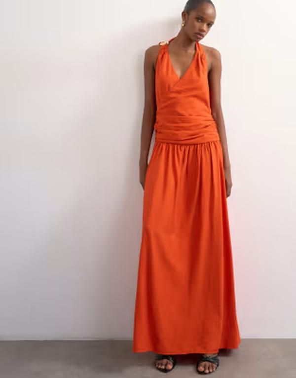 トップショップ レディース トップス ワンピース マキシ Topshop scarf neck plunge maxi dress withardware in orange オレンジ