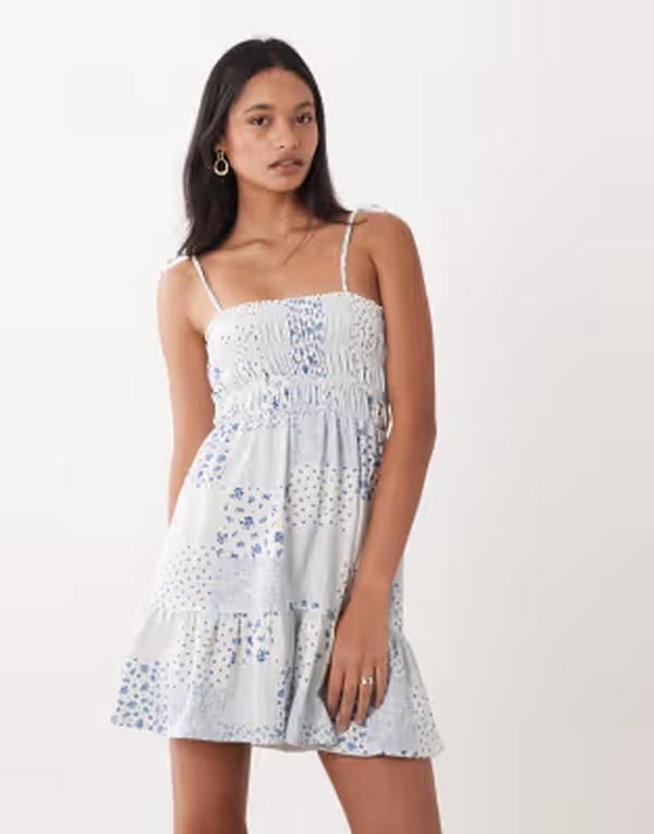 ミスセルフフリッジ レディース トップス ワンピース プリント パッチワーク ミニ Misselfridge shirred camini dress in patchwork print Scarf