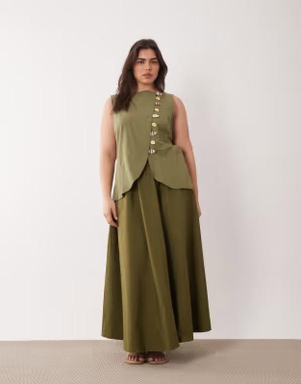 エイソス レディース トップス ワンピース ベスト スカート リネン マキシ ASOS Curve ASOS DESIGN Curve linen blend vest maxi dress with