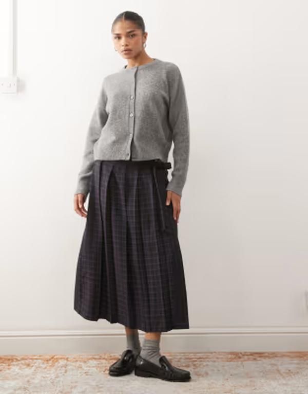 リクレイム ヴィンテージ レディース ボトムスカート ミディ Reclaimed Vintage tailored kilt midi skirt with bowrap detail check B