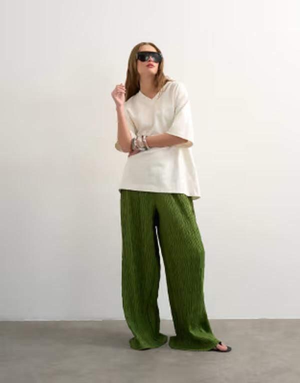 トップショップ レディース ボトムス カジュアルパンツ ワイドレッグ Topshoplisse wide leg pants GREEN グリーン