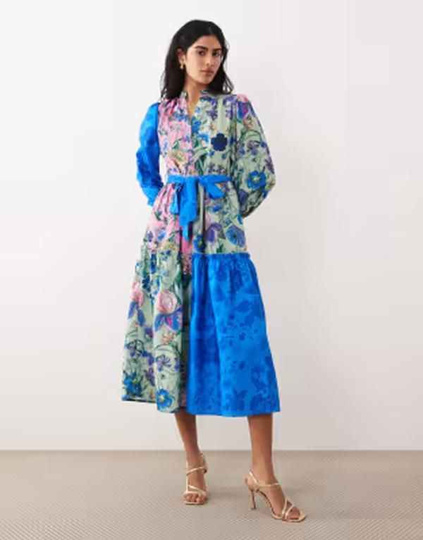 ホープ＆アイビー レディース トップス ワンピース フラワー柄 プリント シャツ フラワー Hope Ivy tie waist midaxi shirt dress mixed floral pri