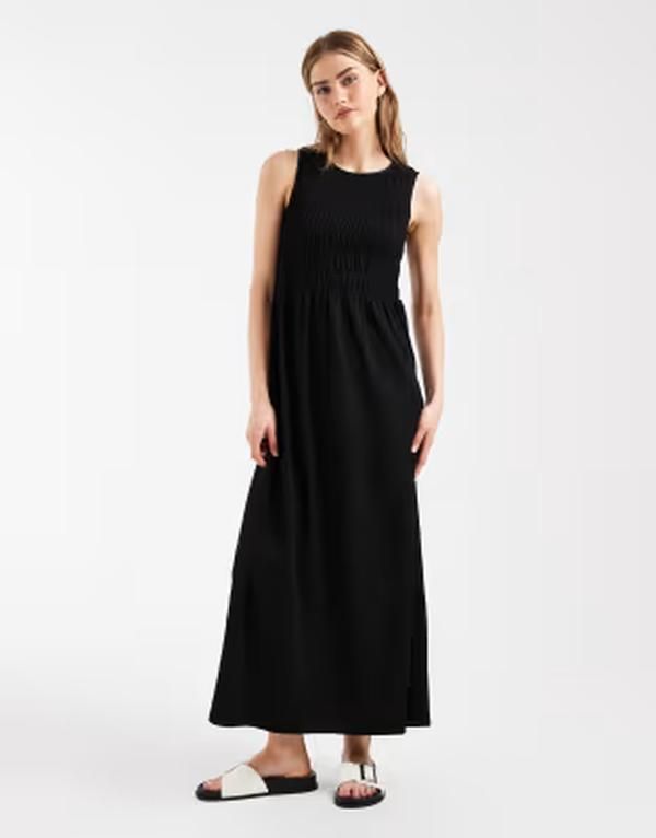 ピーシーズ レディース トップス ワンピース ノースリーブ シャーリング マキシ PIECESleevelessmocked maxi dress Black ブラック