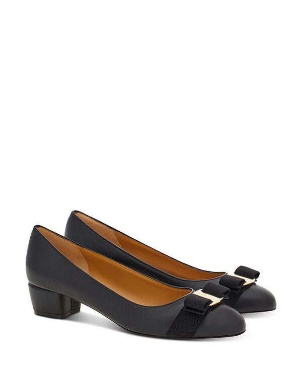 フェラガモ レディース シューズ パンプス ヒール Ferragamo Womens Vara Soft Bow Detail Blue Block Heel Pumps Black ブラック