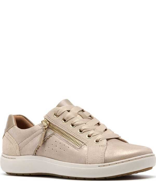 クラークス レディース シューズ スニーカー トール レース レザー Clarks Artisanalle Zen Metallic Leather Lace Up Zip Sneakers Meta