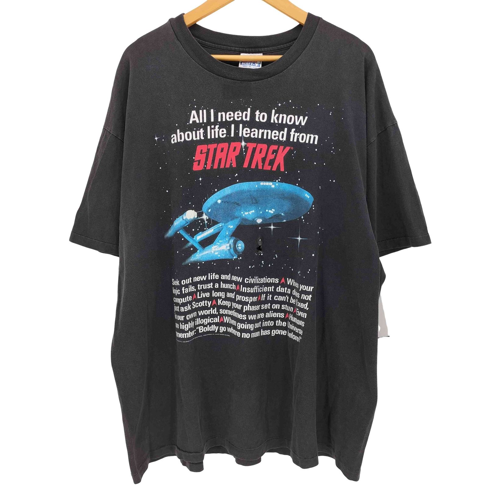 ユーズドフルギ USED古着 90S USA製 HANESボディコピーライト 1994 USSエンタープライズ号 プリント S/S ムービー Tシャツ シングルステッチ メンズ import：XXL 7,077円
