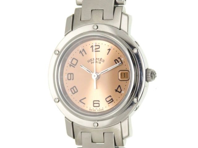 HERMES エルメス ウォッチ クリッパー 時計 CL4.210 腕時計 ステンレススチール ピンク文字盤 レディース【中古】431