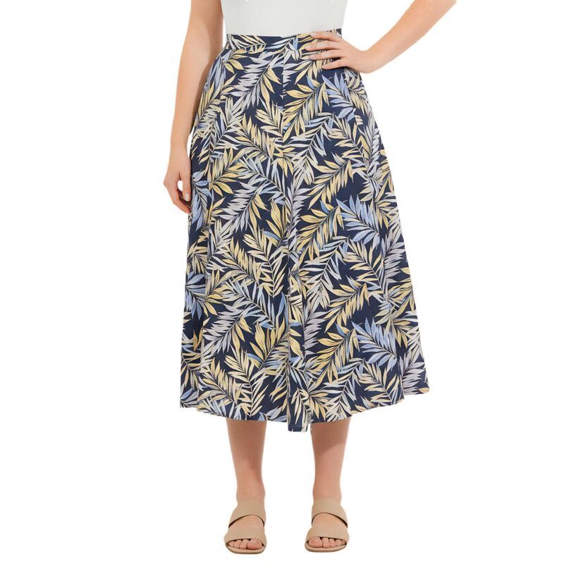 ウーマン ウィズイン レディース ボトムスカート プラスサイズ リネン Woman Within Plusize LinenBlend Skirt Navy Sunset Palm ネイビー