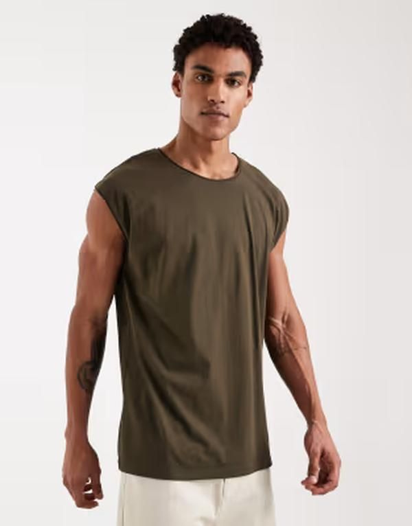 ブレーブソウル メンズ トップス Tシャツ Brave Soul oversized tank top Khaki カーキ