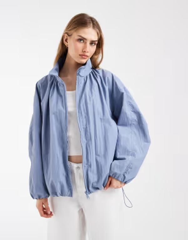 エイソス レディース アウター ジャケット・ブルゾン ASOS DESIGN oversized bubble hem track jacket Blue ブルー