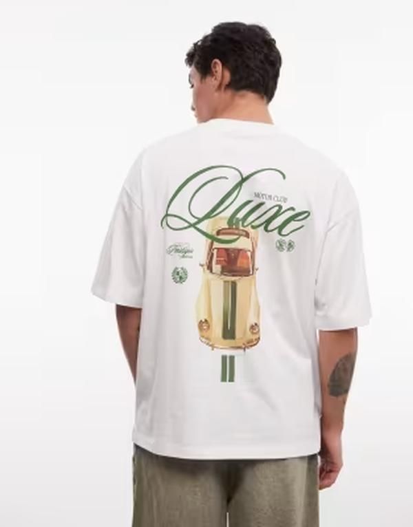 エイソス メンズ トップス Tシャツ グラフィック ASOS DESIGN oversized tshirt with car back graphic WHITE ホワイト