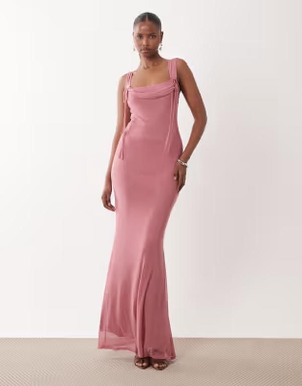 エイソス レディース トップス ワンピース マキシ ASOS DESIGN square neck cowl maxi dress with tie neck detail in rose pink 17,026円