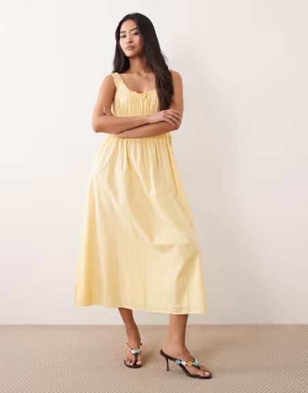 ノーバディーズ チャイルド レディース トップス ワンピース ギャザー フリル ミディ Nobodys Child Ariel ruched bodice ruffle trimidi dress i