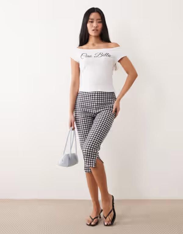 エイソス レディース ボトムス レギンス ギンガムチェック キャップ ジャージー ギンガム ASOS DESIGN jersey capri leggings in mono ginghamONO