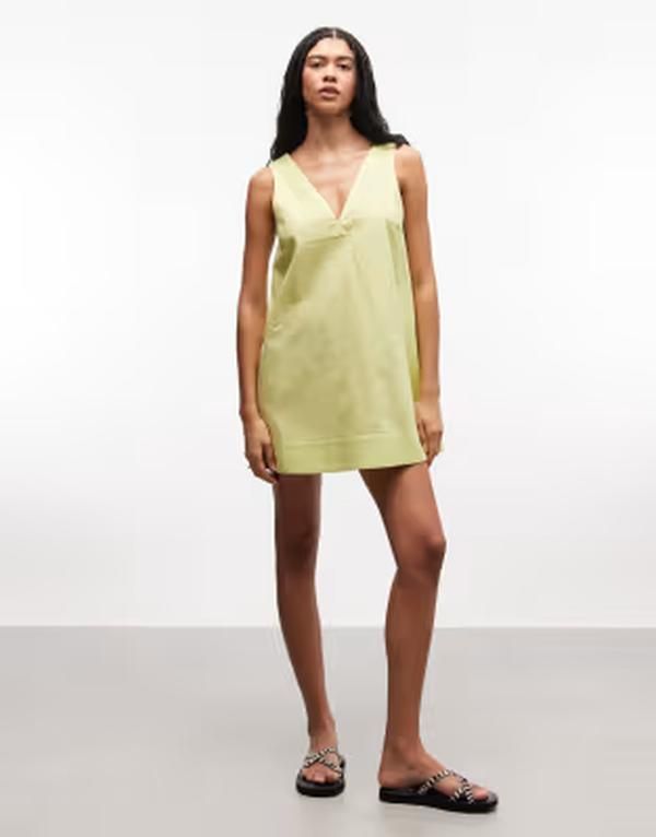 エイソス レディース トップス ワンピース Vネック ミニ ASOS DESIGN v neck smock mini sundress in lime ライム