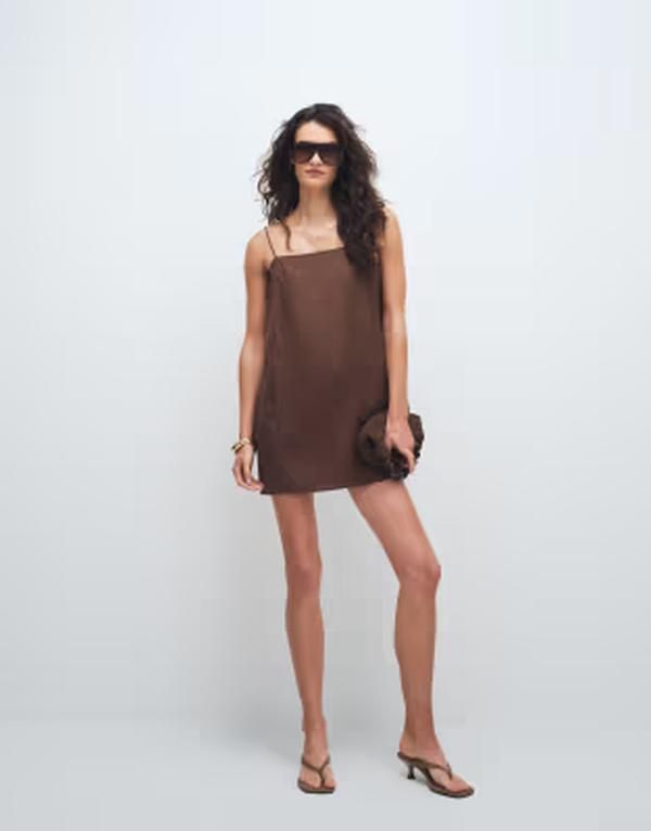 モンキ レディース トップス ワンピース ミニ リネン Monki linen mini dress Brown ブラウン