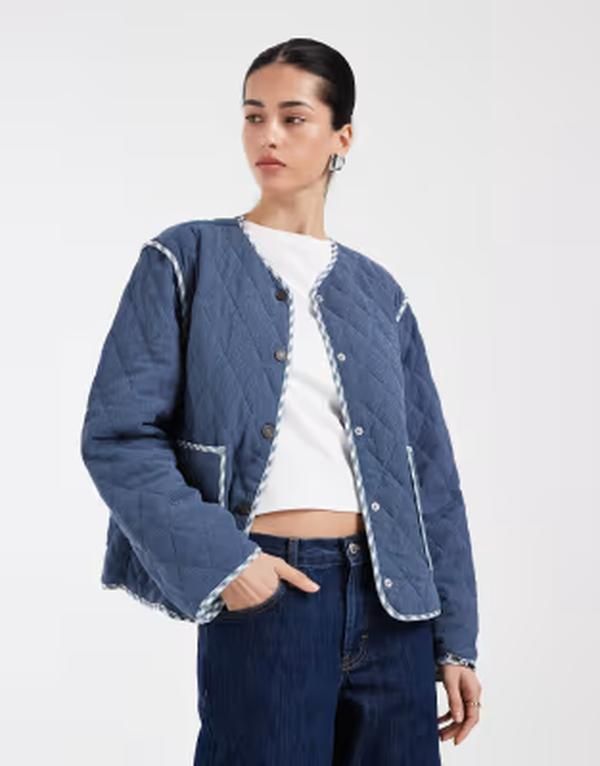 オンリー レディース アウター ジャケット・ブルゾン プリント キルティング ONLY reversible quilted jacket print Vintage Indigo インディゴ