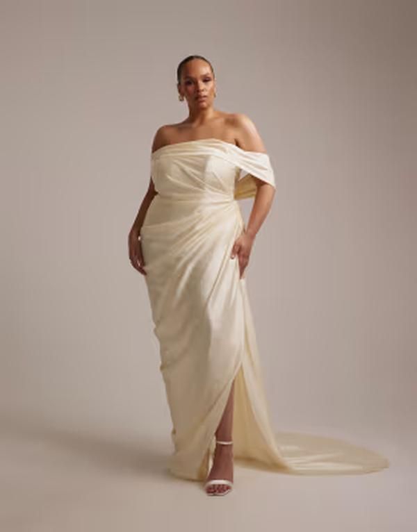 エイソス レディース トップス ワンピース ドレープ マキシ ASOS Curve ASOS DESIGN Curve draped bardotie back maxi wedding dress