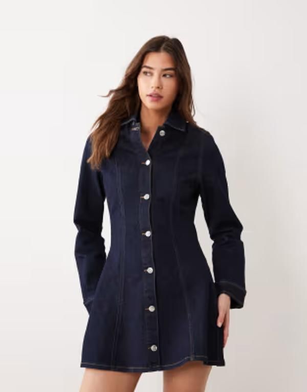 ミスセルフフリッジ レディース トップス ワンピース ウエストマーク ミニ デニム Misselfridge button up cinched waist denimini dress indigo