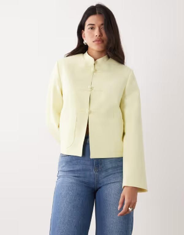 エイソス レディース アウター ジャケット・ブルゾン ブレザー ASOS DESIGN boxy throw on mandarin collar blazer in yellow Lemon イエロ