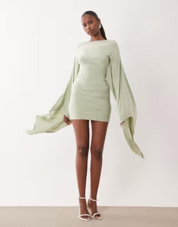 エイソス レディース トップス ワンピース ミニ ASOS DESIGN slinky extreme batwing mini dress in sage セージ