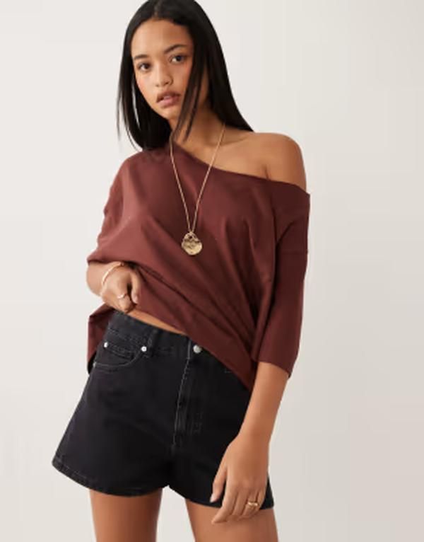 エイソス レディース ボトムス ハーフパンツ・ショーツ ハイウエスト ショートパンツ デニム ASOS DESIGN high waist denim shorts Black ブラック