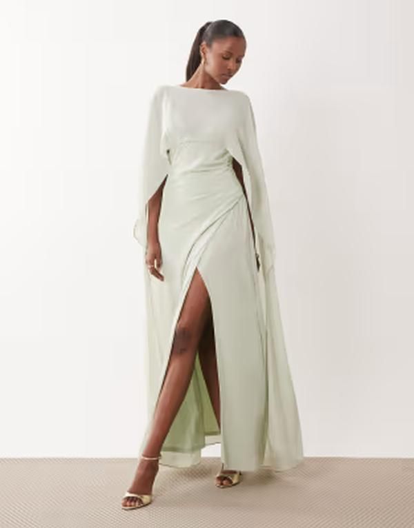 ティエフエヌシー レディース トップス ワンピース シフォン ケープデザイン キャップ ケープ マキシ TFNC Bridesmaid chiffon maxi dress with cape in
