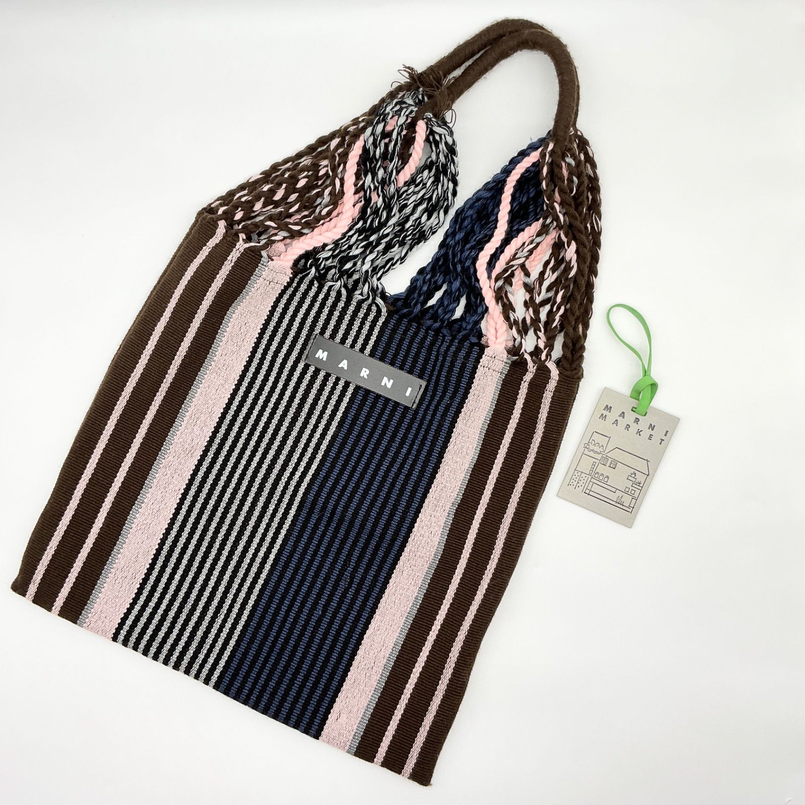MARNI MARKET マルニマーケット ハンモックバッグ トートバッグ ピンク×ブルー×ブラウン×グレー マルチカラー【中古】Aランク　2_303