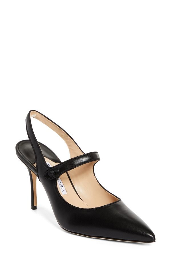 マノロ ブラニク レディース シューズ パンプス Manolo Blahnik Camparisli Pointed Toe Mary Jane Slingback Pump Black ブラック