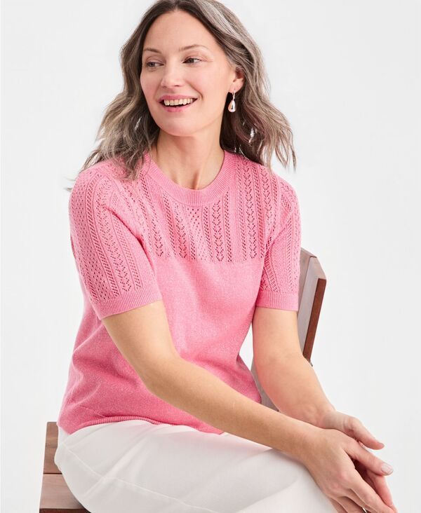 スタイルアンドコー レディース アウター ニット・セーター 半袖 Style Co WomenshortSleeve Pointelle Lurex Sweater Macys Exclusive F