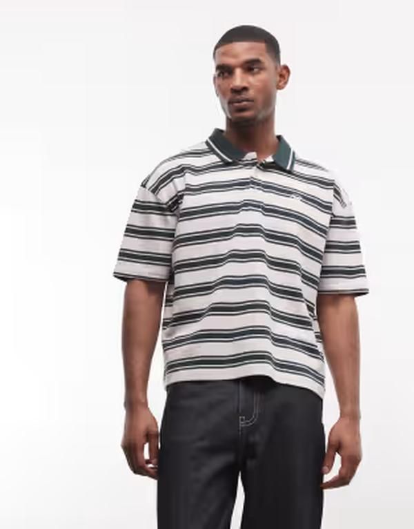 グッドフォーナッシング メンズ トップス ポロシャツ Good For Nothing boxy striped polo and GREEN グリーン