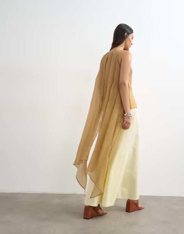 トップショップ レディース トップス タンクトップ ケープデザイン シアー キャップ ケープ Topshop sheer cape detail top in mocha モカ
