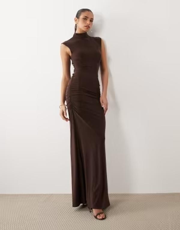 エイソス レディース トップス ワンピース キャップ レース マキシ ASOS DESIGN cap sleeve maxi dress with lace up detail and ruching
