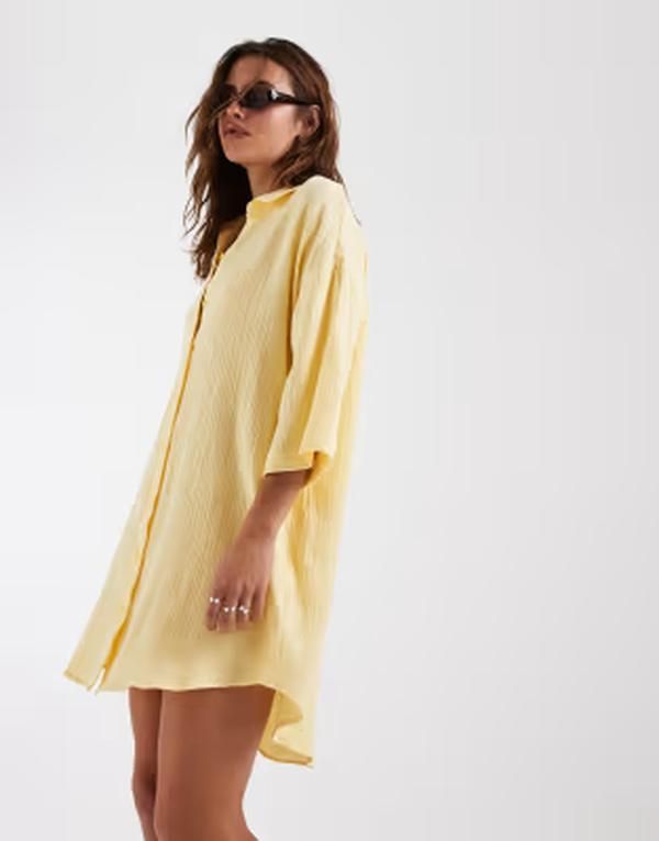 ヴェロモーダ レディース トップス ワンピース シャツ Vero Moda cheesecloth textured oversized shirt dress in banana yellow Pa